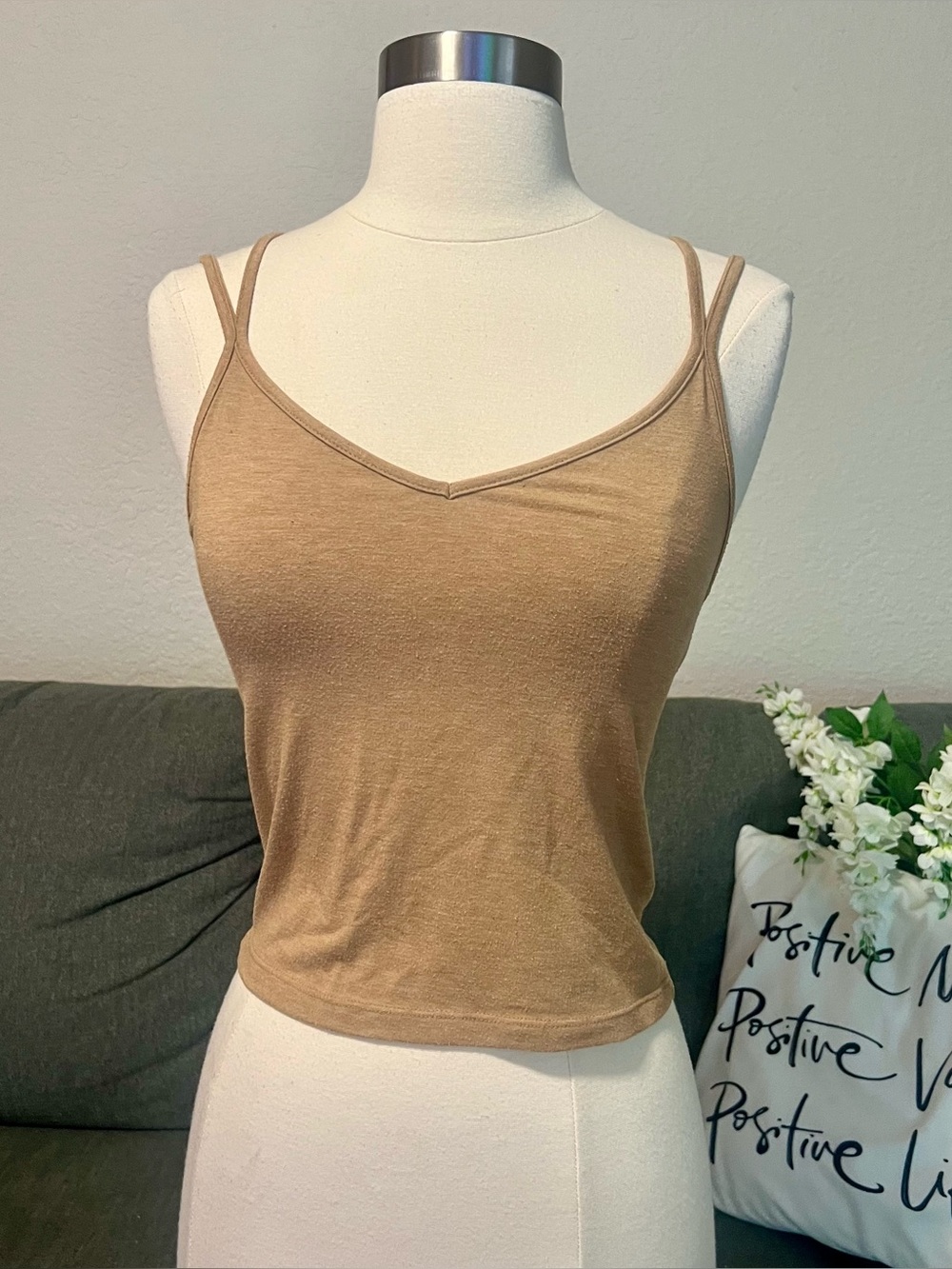 F21 Double-Strap Tan Cami Tank Top